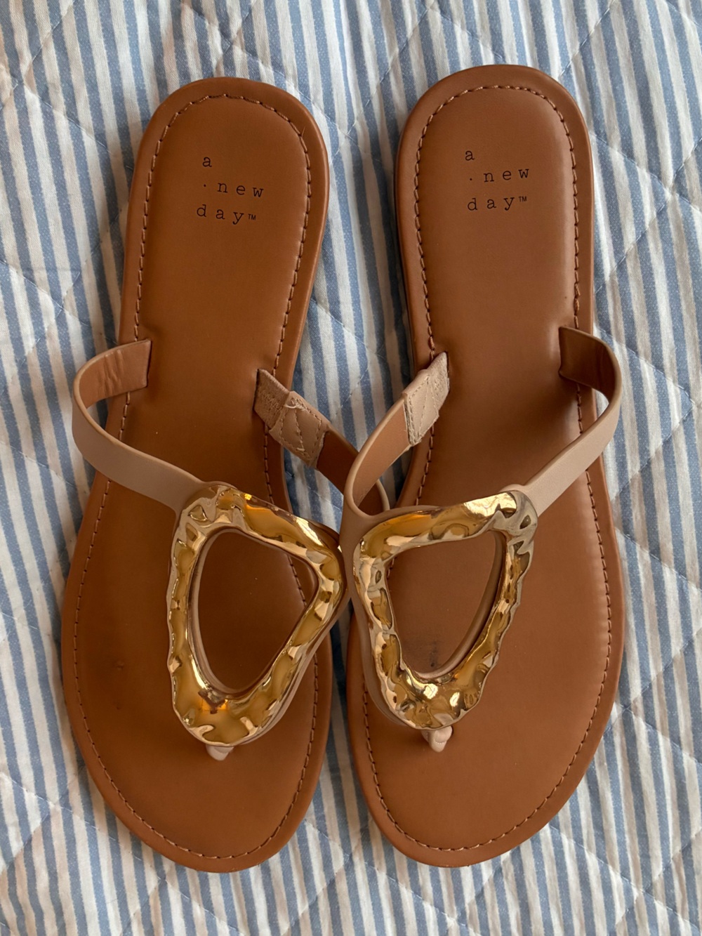 Gold-Accent Tan Thong Sandals - Women